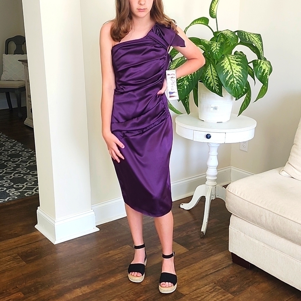 NWT ATRIA ONE SHOULDER PURPLE RUCHED MIDIDRESS XLARGE MSRP $430